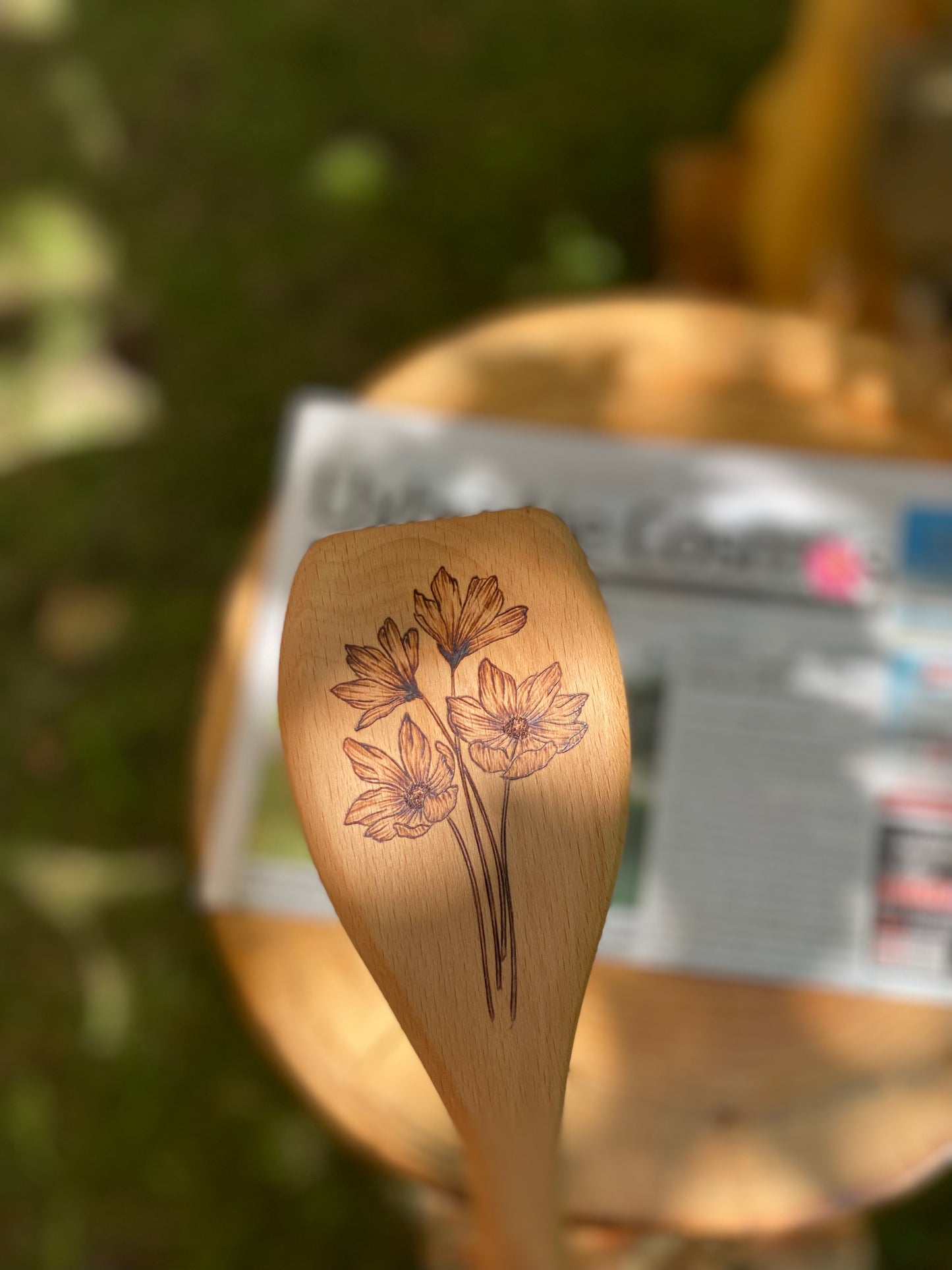 Cosmos Wood Burned Spoon